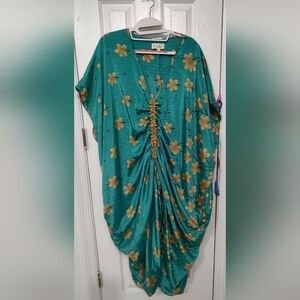 Floral Teal Dress with Gold Accents